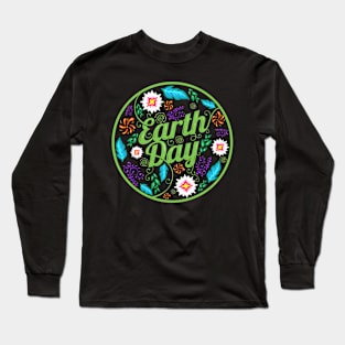 Logo With Flowers, Feathers And Ornaments For Earth Day Long Sleeve T-Shirt